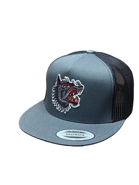 SGM Wolf Charcoal/Black Snapback Flat Brim Hat