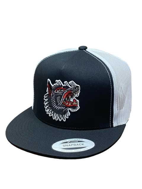 SGM Wolf Black/White Snapback Flat Brim Hat