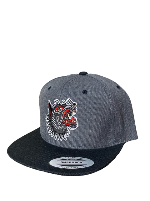 SGM Wolf Dark Heather/Black Snapback Flat Brim Hat