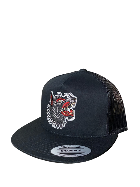 SGM Wolf Black Snapback Flat Brim Hat