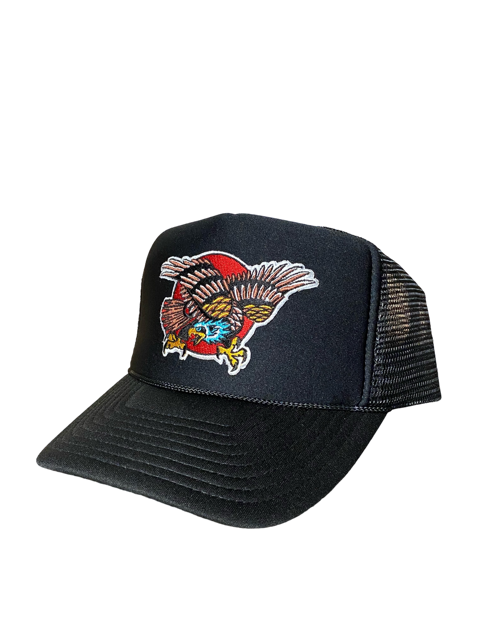 SGM Eagle Black Curved Brim Foam Trucker Hat