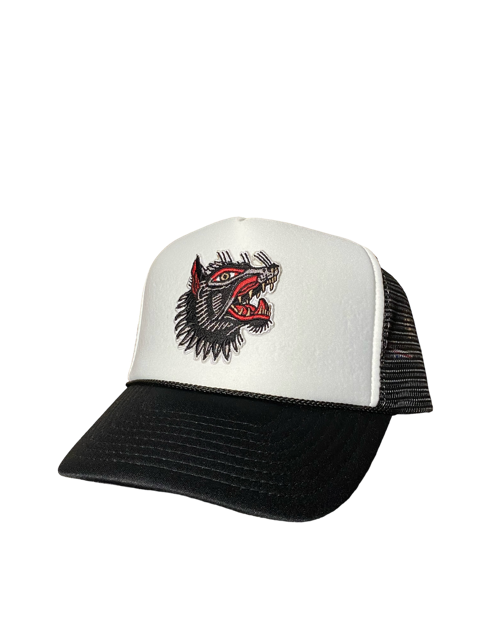 SGM Wolf Black/White Curved Brim Foam Trucker Hat