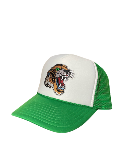 SGM Tiger Kelly Green/White Curved Brim Foam Trucker Hat