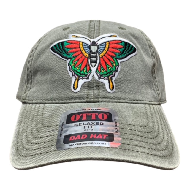 SGM Butterfly Dark Olive Curved Brim Dad Hat