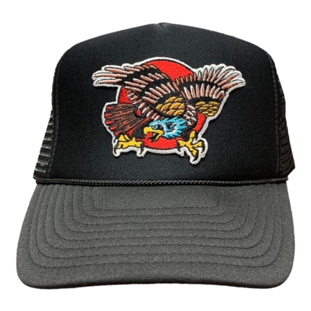 SGM Eagle Black Curved Brim Foam Trucker Hat