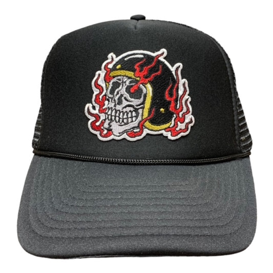 SGM Skull Black Curved Brim Foam Trucker Hat