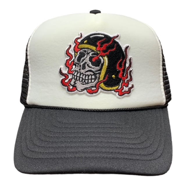 SGM Skull Black/White Curved Brim Foam Trucker Hat