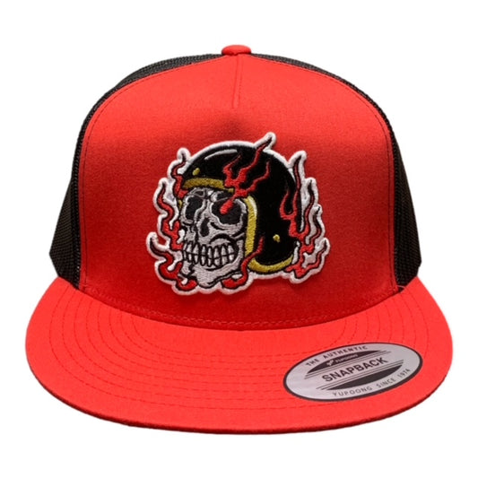 SGM Skull Red/Black Flat Brim Snapback Hat