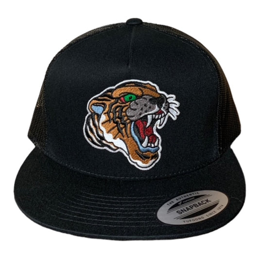 SGM Tiger Black Snapback Flat Brim Hat