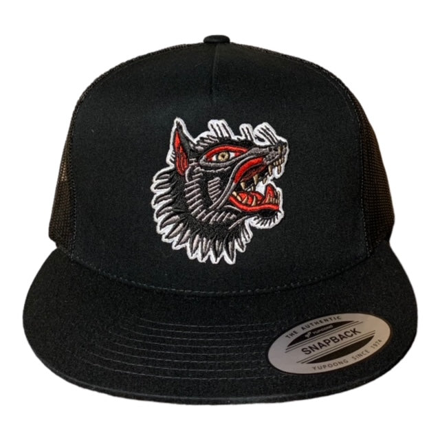 SGM Wolf Black Snapback Flat Brim Hat