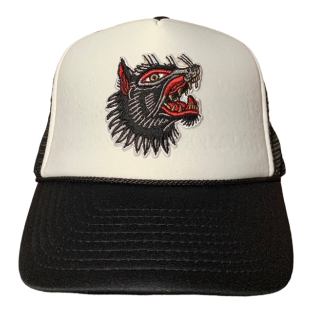 SGM Wolf Black/White Curved Brim Foam Trucker Hat