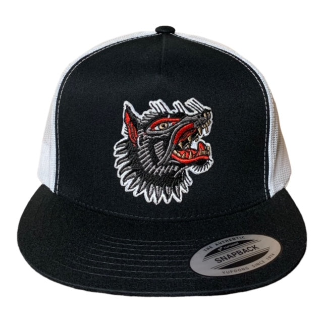 SGM Wolf Black/White Snapback Flat Brim Hat