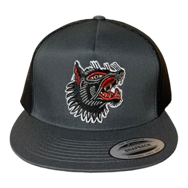 SGM Wolf Charcoal/Black Snapback Flat Brim Hat