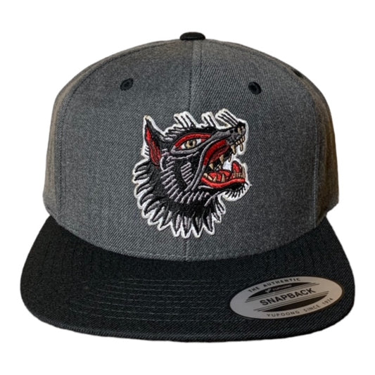 SGM Wolf Dark Heather/Black Snapback Flat Brim Hat