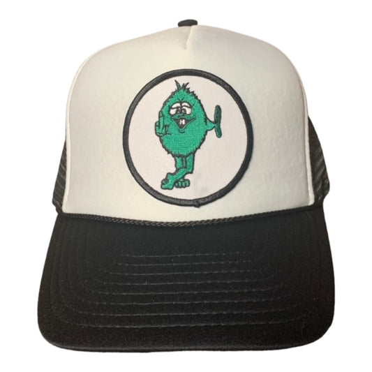 SGM Green Middle Finger Guy White/Black Foam Trucker Curved Brim Hat